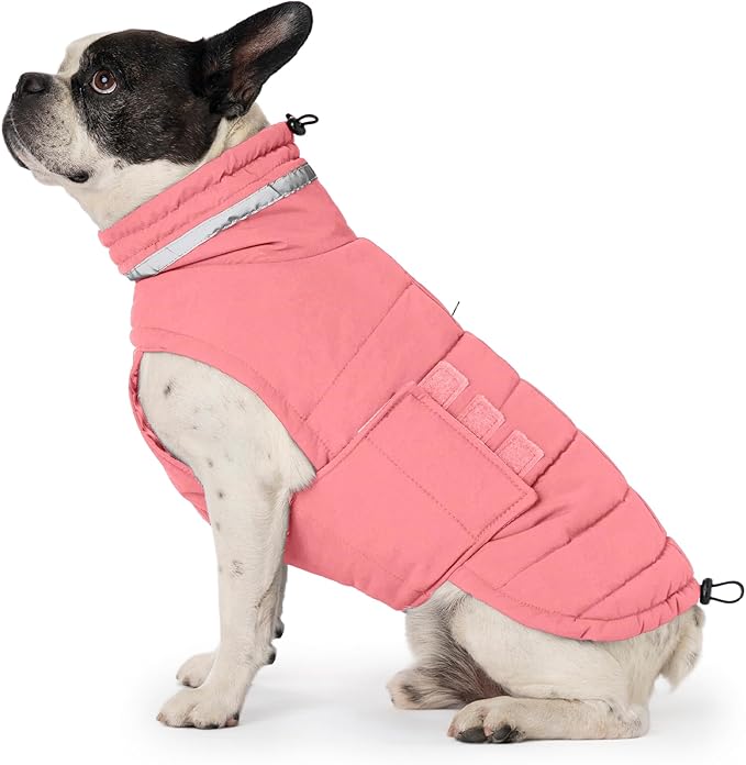 Mklhgty Waterproof Dog Coat for Medium Dogs, Warm Dog Winter Jacket, Reflective Windproof Turtleneck Dog Cold Weather Coats with Adjustable Hook & Loop - Pink02 - M