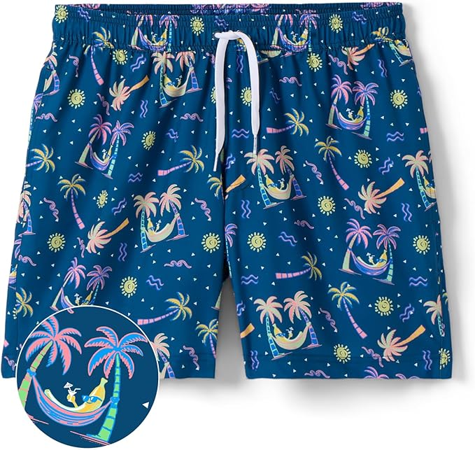 Tipsy Elves Men's Stretch Swim Trunks 7 Inch Inseam 4-Way Stretch with Mesh Liner - Quick-Dry Funny Swimwear Bathing Suit
