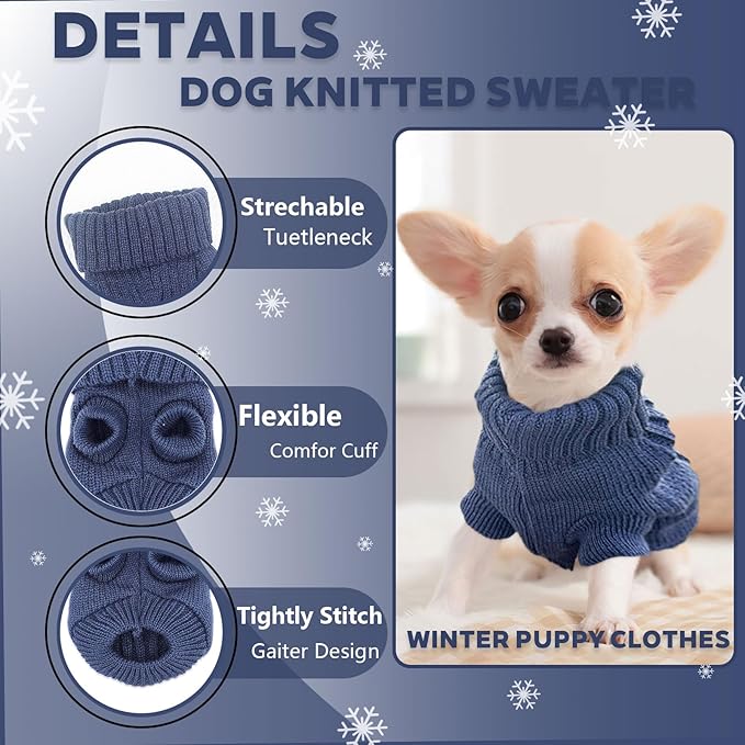 Dog Sweater for Small Dogs Fall Winter Dog Knitted Sweaters Warm Puppy Clothes Chihuahua Sweater Thick Pet Knitwear Tiny Dog Clothes for Teacup Yorkie (Navy Blue, Medium)