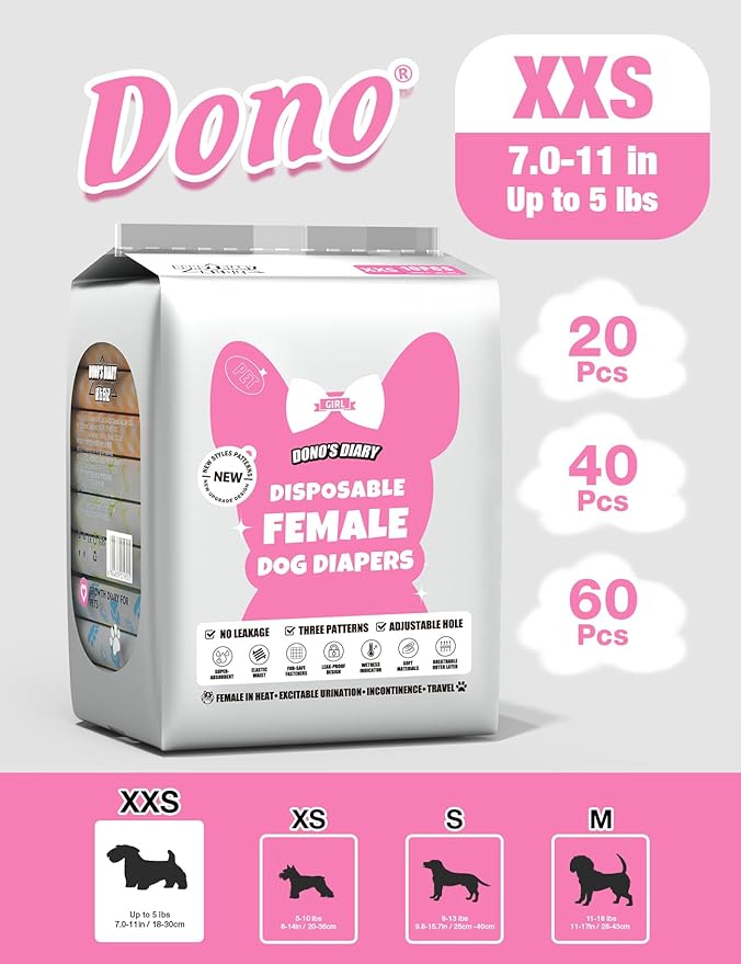Dono Disposable Dog Diapers Female with Wetness Indicator, Disposable Doggie Diapers for Dogs in Heat, Super Absorbent Leak-Proof Pet Puppy Diapers Female for Peeing Small Medium Large Dogs