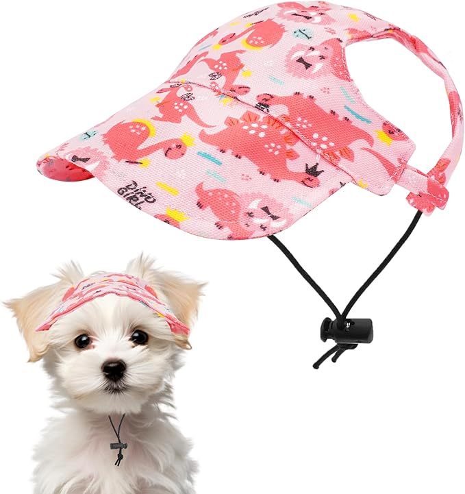 Dinosaurs Sun Hats for Mini Dogs Pink Dino Dog Baseball Cap Dogs Trucker Hats with Ear Holes XS