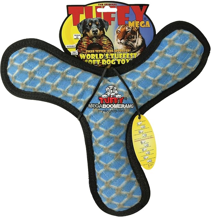 TUFFY - World's Tuffest Soft Dog Toy - MEGA -Multiple Layers. Made Durable, Strong & Tough. Interactive Play (Tug, Toss & Fetch). Machine Washable & Floats (Boomerang Chain Link, Large 2 Pack)