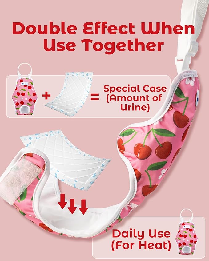 Pet Soft Dog Diapers Female Onesie Sanitary Pantie with Adjustable Suspender, Colorful Pattern Washable Puppy Diapers Female, Super Absorbent Underwear Dog Diaper for Heat (Fruit, XL)