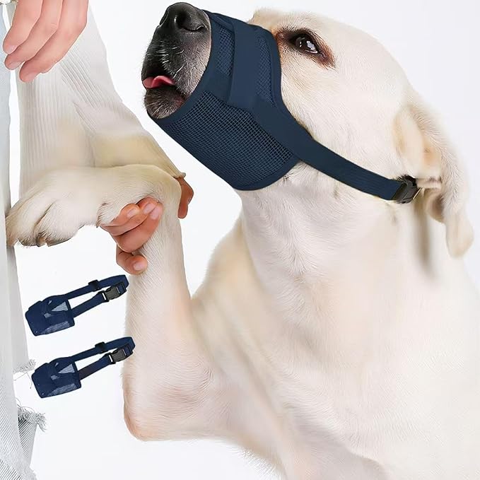 2-Pack Soft Mesh Dog Muzzle – Breathable & Adjustable, No-Bite and Escape-Proof Design for Grooming, Training, Walking – Fits Small, Medium & Large Dogs (Dark Blue, L)