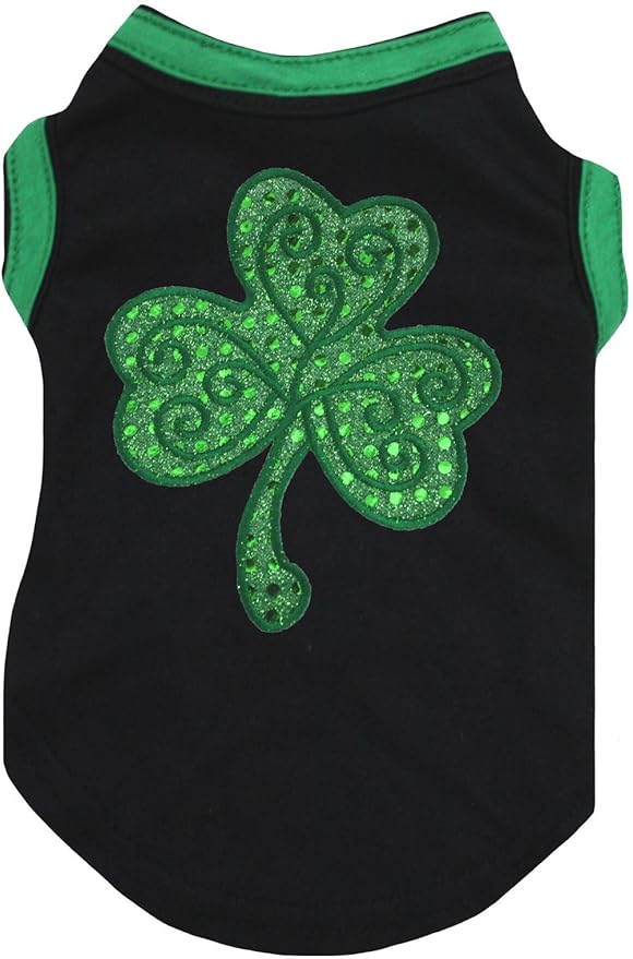 Petitebella Green Sequins Clover Puppy Dog Shirt (Black, Small)