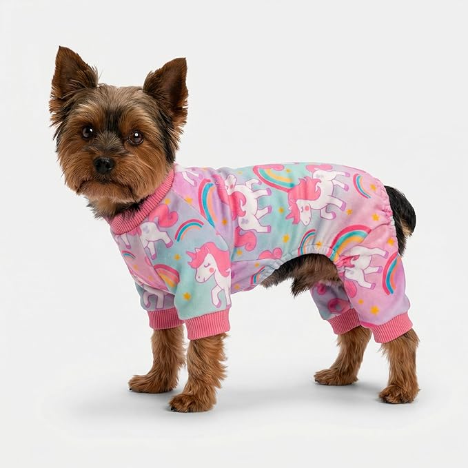 Fitwarm Dreamy Unicorn Fleece Dog Pajamas, Fairy Winter Clothes for Small Dogs Girl, Cozy Pet Onesie, Pink, Blue, XS