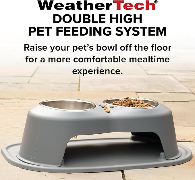 WeatherTech Double High Pet Feeding System - Elevated Dog/Cat Bowls - 12 inch High Light Grey (DHC6412LGLG)