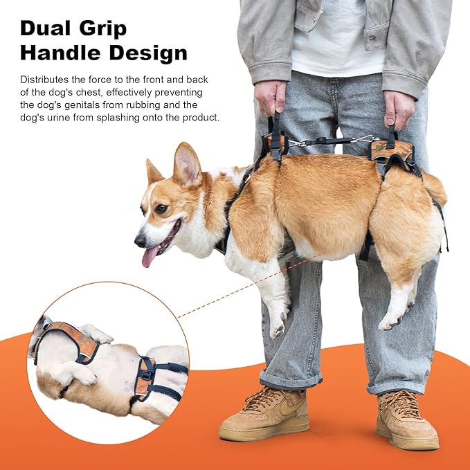 Dog Lift Harness, Dog Lift Sling Carrier with Handle & Shoulder Sling, Support Harness for Rear Back Legs Helps,Disabled,Arthritis,Joint Injuries,Paralysis Up Stairs（Orange,Medium）