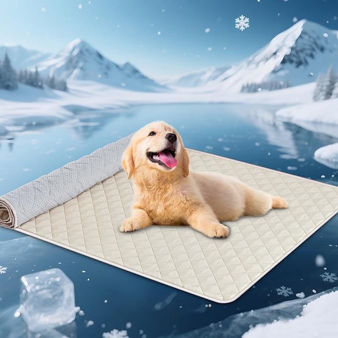 H.VERSAILTEX Summer Cooling Mat & Sleeping Pad, Breathable Cooling Mat for Dogs with Non-Slip Design, Cooling Dog Couch Cover Ice Silk Fiber, Couch Cover for Dogs Washable(32" x 74", Beige)