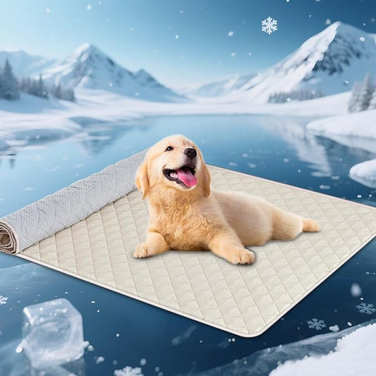 H.VERSAILTEX Summer Cooling Mat & Sleeping Pad, Breathable Cooling Mat for Dogs with Non-Slip Design, Cooling Dog Couch Cover Ice Silk Fiber, Couch Cover for Dogs Washable(32" x 74", Beige)
