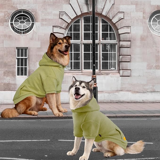Dog Hoodie Sweatshirts, Fleece Warm Sweater for Dogs, Pet Warm Sweatshirt, Granular Velvet Sweater with Hat and Leash Hole, Soft Velvet Outfit Coat for Small Medium Large Dogs Bean Green(M)