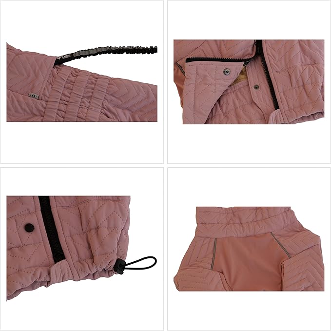 Lotus Warm Dog Coat, Double Layers, Windproof & Waterproof, Reflective, Pink, Small to Large Sizes