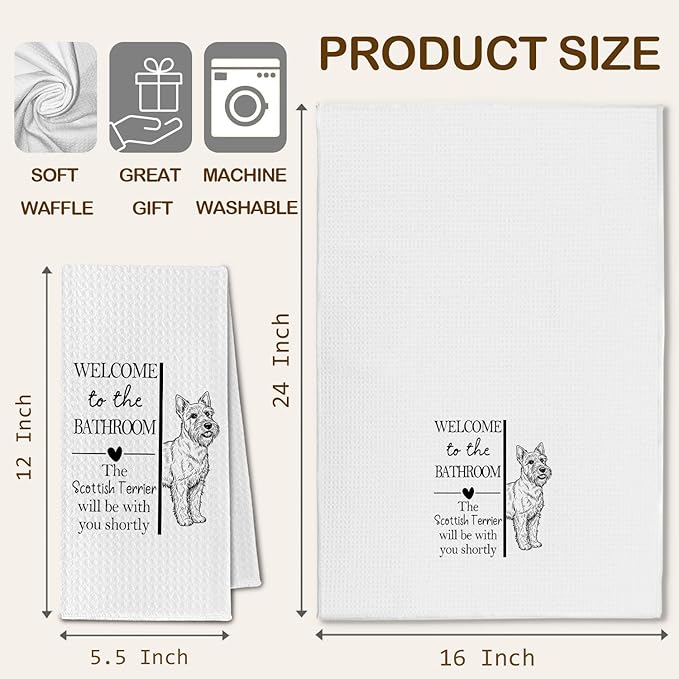 Scottish Terrier Gifts Bathroom Hand Towels, Scottie Dog Owner Lovers Gifts for Women, Funny Dog Decorative Hand Towel for Bathroom Kitchen Decor, 16x24 Inch