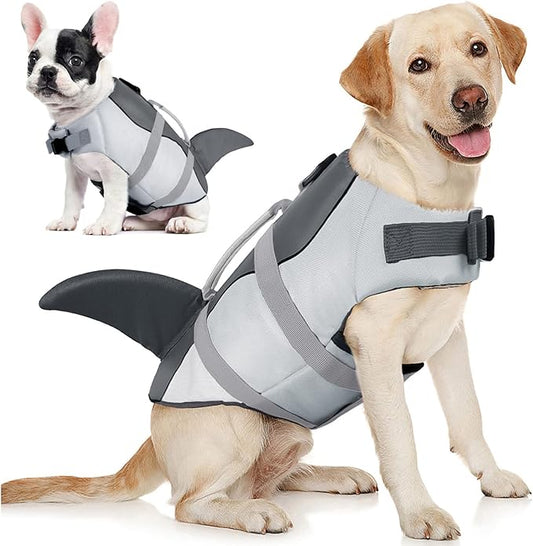 AOFITEE Dog Life Jacket, Dog Life Vest for Swimming, High Flotation Large Dogs Swim Vest with Rescue Handle and Reflective Stripe, Dogs Lifesaver Swimsuit for Boating Summer Pool Beach, Grey Shark XL