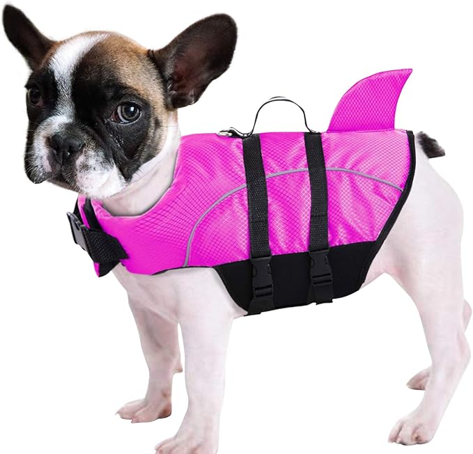 Queenmore Ripstop Dog Life Jacket Shark Life Vest for Dogs, Safety Lifesaver with High Buoyancy and Lift Handle for Small and Medium Breeds（Rose Red S）
