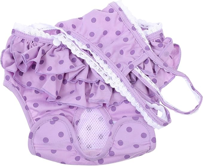 Pet Dog Sanitary Diaper Pants with Breathable Fabric, Purple Polka Dot Puppy Sanitary Pantie, Size L, Female Dog Physiological Nappies for Heat Period Protection