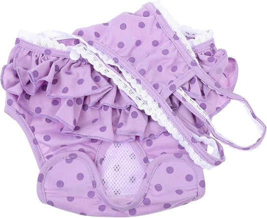 Pet Dog Sanitary Diaper Pants with Breathable Fabric, Purple Polka Dot Puppy Sanitary Pantie, Size L, Female Dog Physiological Nappies for Heat Period Protection