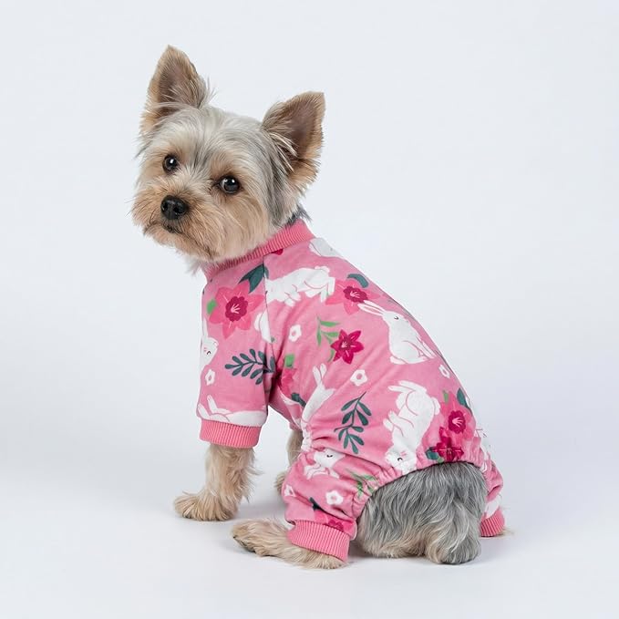 Fitwarm Floral Bunny Dog Pajamas, Cute Easter Outfit for Small Dogs Girl, Festive Pet Clothes, Pink, Red, White, XS