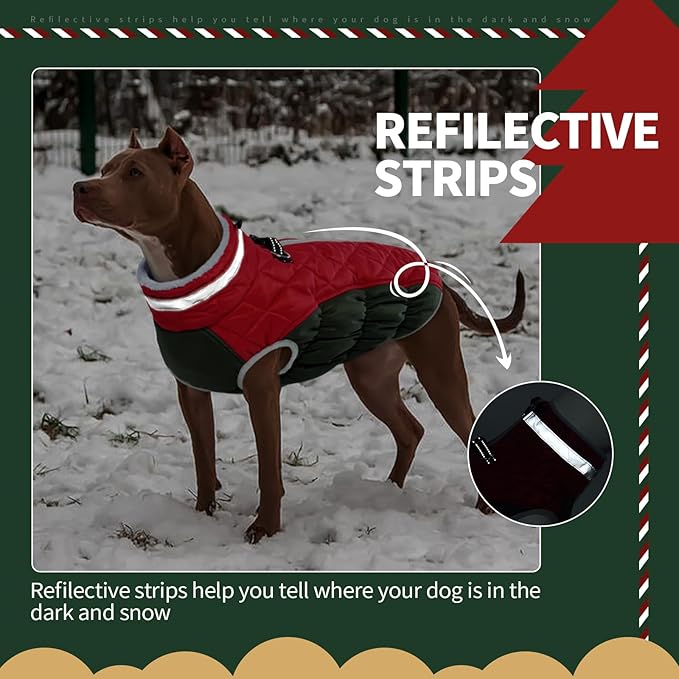 FUAMEY Dog Coat for Large Dogs,Waterproof Dog Winter Jacket with Harness Built in Puppy Cold Weather Coats Reflective Pet Vest with Zipper Warm Fleece Dogs Snowsuit Windproof XL