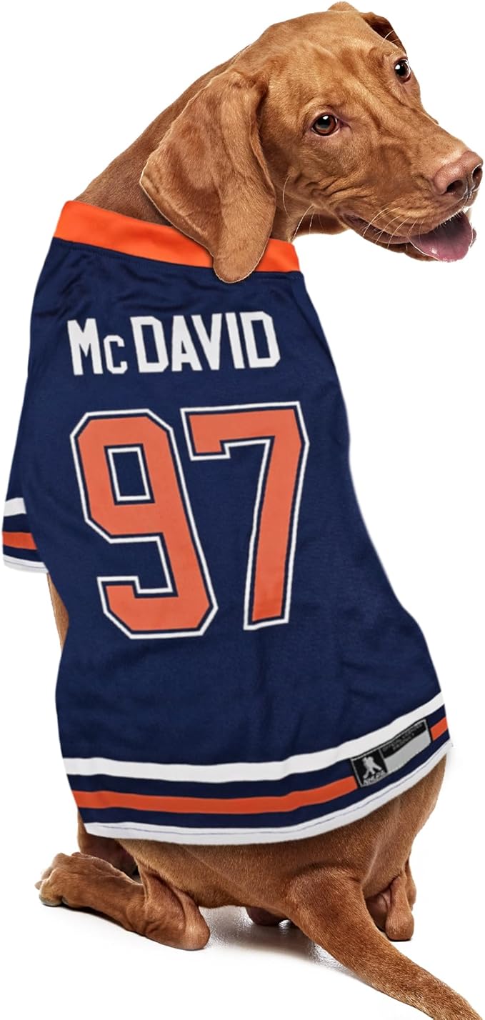 Pets First NHLPA Connor McDavid Mesh Dog & Cat Jersey, Edmonton Oilers McJesus-97, Size X-Small, Licensed Jersey with Your Favorite Hockey Team Player