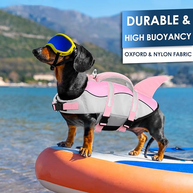 AOFITEE Dog Life Vest, Dog Life Jacket Shark, Reflective Puppy Safety Vest with Superior Buoyancy and Rescue Handle, Adjustable Dogs Swimsuit Float Coat for Small Medium Large Dogs, XS