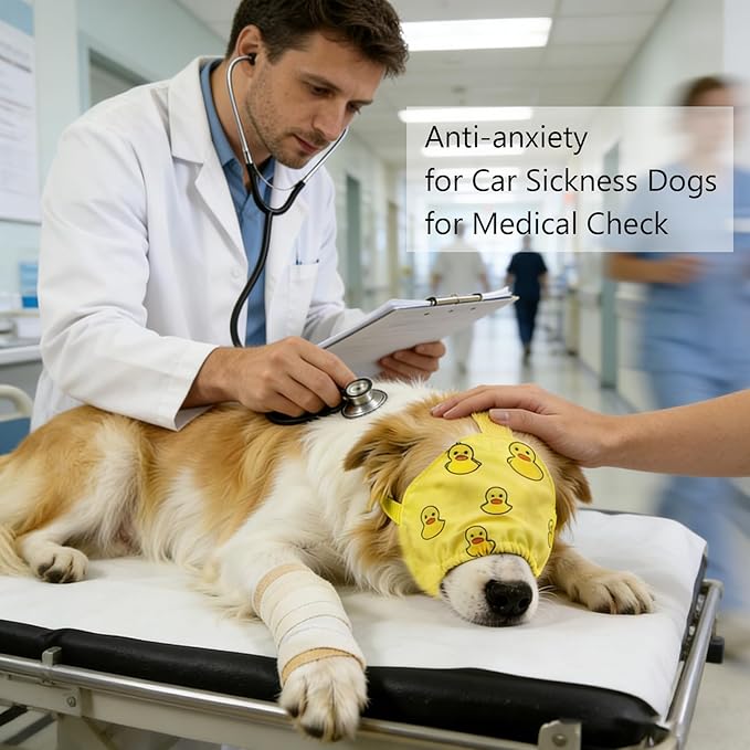 NACOCO Dog Calming Cap Eye Mask Ducks Nylon Shading Pet Anxiety Mask Muzzle for Grooming Anti Car Sickness (Yellow, L)