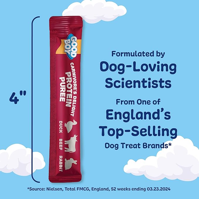 GOOD BOY Carnivore’s Delight Protein Purees Dog Food Mixers for All Adult Dogs, 10 Count, Easy Single-Serve Triple Flavor Topper Treats with Duck, Beef and Rabbit (Pack of 2)