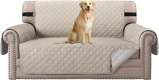 H.VERSAILTEX Reversible Couch Cover for 2 Cushion Couch Water Resistant Loveseat Washable Furniture Cover with Non-Slip Elastic Strap for Dogs, Pets, Kids(Oversized Loveseat, Pale Oak)
