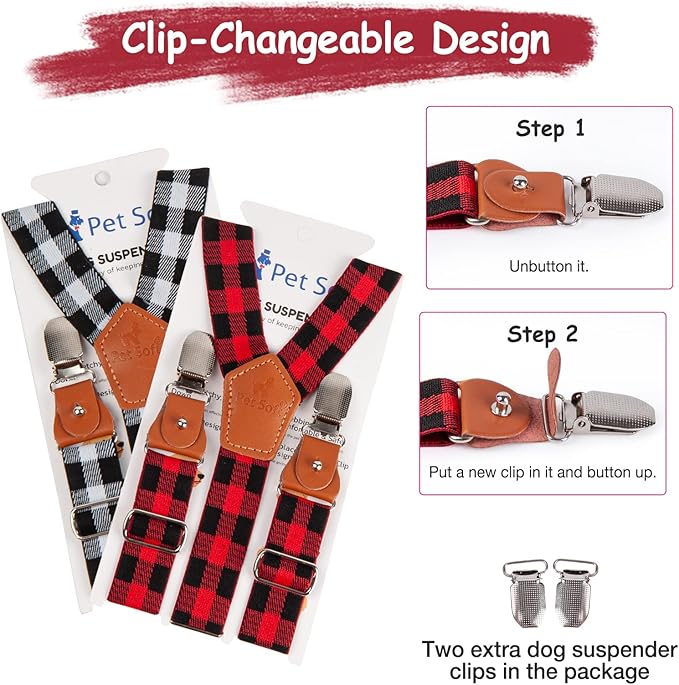 Pet Soft Dog Suspenders 2 Pieces Female Dog Diaper Suspenders for Dogs Diaper Keeper Suspender for Dogs Skirt, Dress, Diapers (Plaid, XS/S)