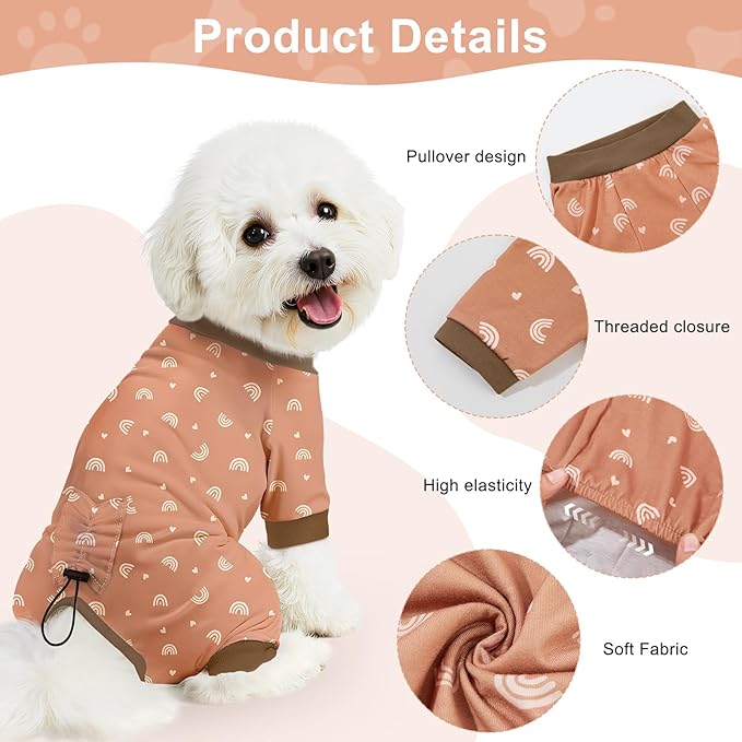 Bienbee Dog Pajamas, 4 Pack Dog Recovery Suit Shedding Suit Cute Soft Puppy Clothes Dogs Pjs Onesies Jammies Adjustable Breathable & Stretchy Clothes for Small Medium Large Dogs Girl Boy Puppy-XS