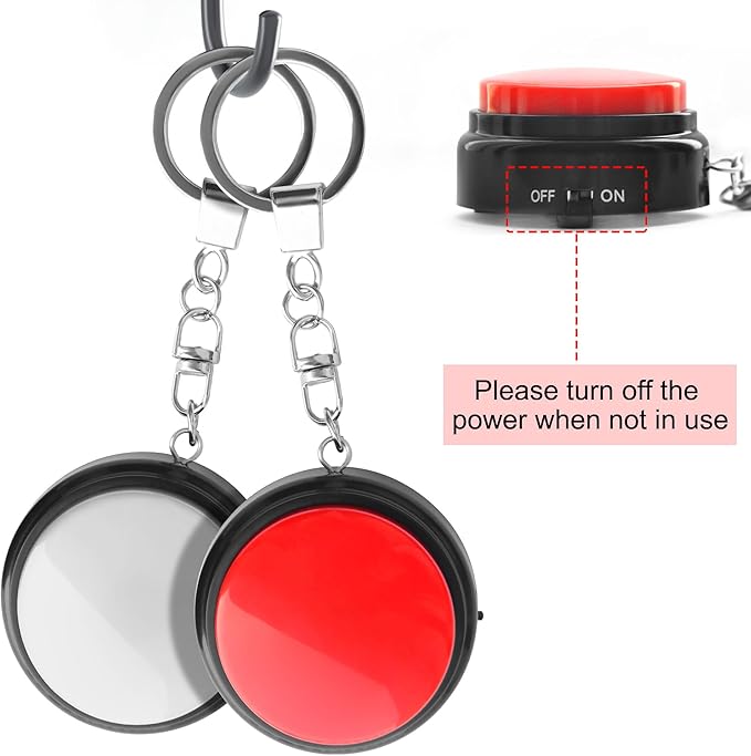 Recordable Talking Button with Keychain, 20s Voice Recording Time Sound Button Answer Buzzers Funny Buttons Record Your Own Words Also Used for Dog Pack of 2 - Red and White (Battery Included)