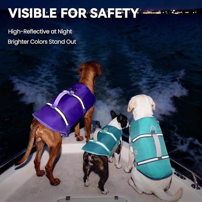 VIVAGLORY Rip Stop Dog Life Vest, Swimming Vest with Handle, Buoyancy for Doggy Puppy, Dog Life Jacket for Swimming & Boating, M, Turquoise