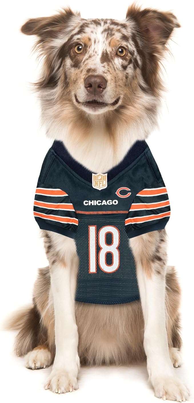 Pets First NFLPA Caleb Williams #18, NFL Dog Jersey, Chicago Bears Mesh Jerseys, Size Large, Licensed Shirt Costume for Dogs with NFL Player Name