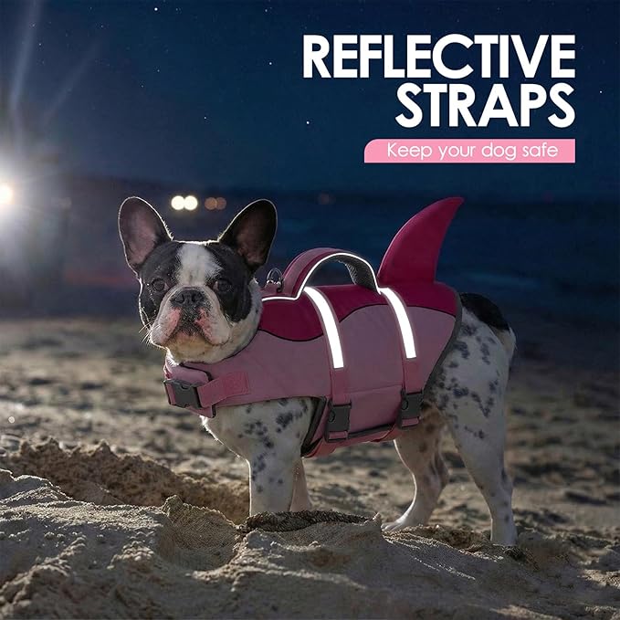 AOFITEE Dog Life Jacket, Dog Life Vest for Swimming, Reflective Puppy Safety Vest with Superior Buoyancy and Rescue Handle, Adjustable Dogs Swimsuit Float Coat for Small Dogs, Pink Shark XS