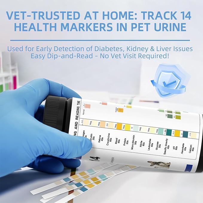 14-Parameter Dog&Cat UTI & Blood Test Strips, 100ct Detect Ketone Urine Protein Glucose Bladder Full Panel Urinalysis Urinary Tract Infection Test Kits Prime Home Testing Supplies for Vet