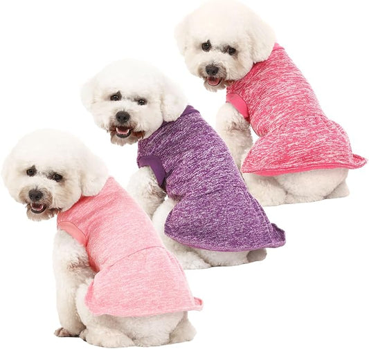 Dog Sweater, Dog Sweaters for Small Dogs, 2, 3 Pack Warm Soft Pet Clothes for Puppy, Medium Large Cat, Dogs Girl or Boy, Dog Shirt for Winter Christmas (Dress Pink+Purple+HotPink, Small)