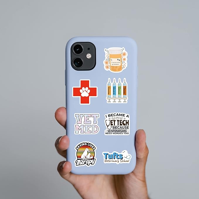 61Pcs Veterinary Stickers Pack |，Treatment Animals Medical Health Vet Tech Sticker for Water Bottle Skateboard Luggage Laptop Computer Phone Wall Surfboard