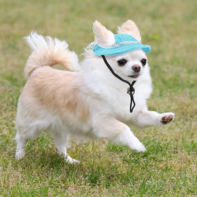 Frienda 2 Pcs Dog Hat Pet Sun Visor Hat Pet Beach Princess Cap Sun Protection Cap Mesh Porous with Ear Holes and Chin Strap for Small Dogs Pug Chihuahua Shih Tzu Yorkshire Terriers