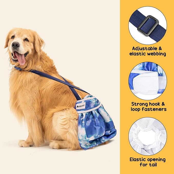 3 Pack Avont Washable Female Dog Diaper with Suspender, Reusable Girl Doggie Diapers for Small Medium Large Doggy in Heat Cycle Period Incontinence -M