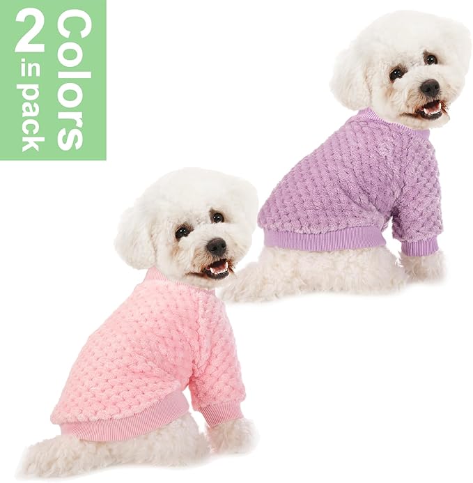 POMIU Dog Sweater, Dog Sweaters for Small Medium Dogs or Cat, Warm Soft Flannel Pet Clothes for Dogs Girl or Boy, Dog Shirt Coat Jacket (Coat Pink+Purple, X-Small)