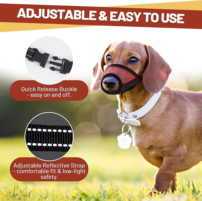 PAWsay 2 Pack Dog Muzzle, Soft Dog Muzzle for Medium Sized Dogs Anti Biting Barking Chewing Grooming, Air Mesh Breathable Dogs Mouth Guard Drinkable Adjustable Pet Muzzles, Red M