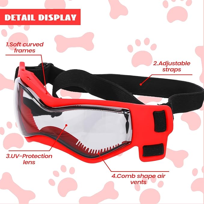 Small Dog Goggles Small Breed, Small Dog Sunglasses UV Eye Protection for Medium Breed Dogs, Doggy Goggles Puppy Eyewear Glasses Pet Sunglasses, Red