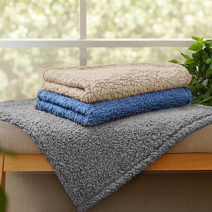 1 Pack 3 Calming Blankets Fluffy Premium Fleece Pet Blanket Soft Sherpa Throw for Dog Puppy Cat Beige Medium (30" x20'')