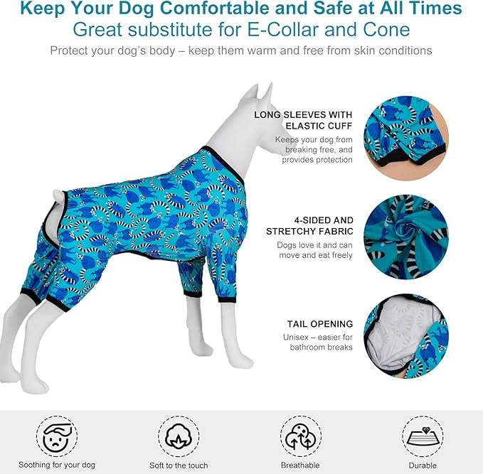 LovinPet Pitbull Unicorn Pajamas for Dogs, Pet Anxiety Relief, Uv Protection Dog Clothes, Comfy Stretchy, Lightweight Fabric, Lemur Print, Large Dog Pjs, Pitbull Clothes,Medium