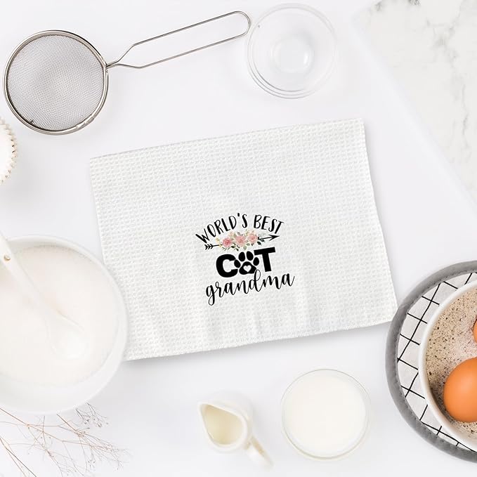 Cat Grandma Gifts Kitchen Towels, Gifts for Cat Grandma Dish Towels, CatLovers Gift Grandma Decorative Hand Towels for Kitchen, World’s Best CatGrandma KitchenBathroom Decor(16x24 Inch)