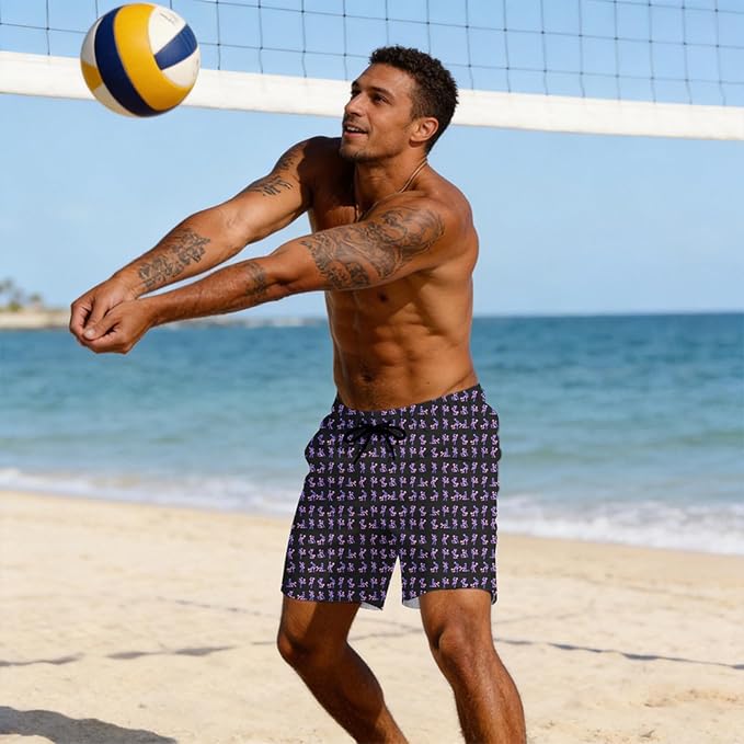 Mens Swim Trunks with Compression Liner Quick Dry Zipper Pocket Bathing