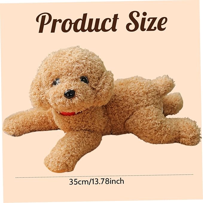 Dog Plush Cute Vivid Teddy Dog Mating Toy 14inch Cotton Filled Plush Toy with Collar Decorative Stuffed for Couch Sofa Bed, Beige | Stuffed