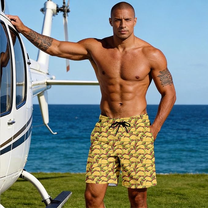 Mens Swim Trunks with Compression Liner Quick Dry Zipper Pocket Bathing