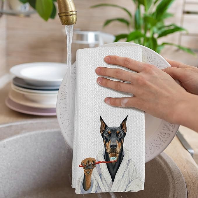 Funny Doberman Dog Gifts Bathroom Hand Towel, Doberman Gift Hand Towel for Bathroom Kitchen Washroom Decor, Dobermans Dog Lover Gifts Dish Tea Towels for Women, 16x24 Inch