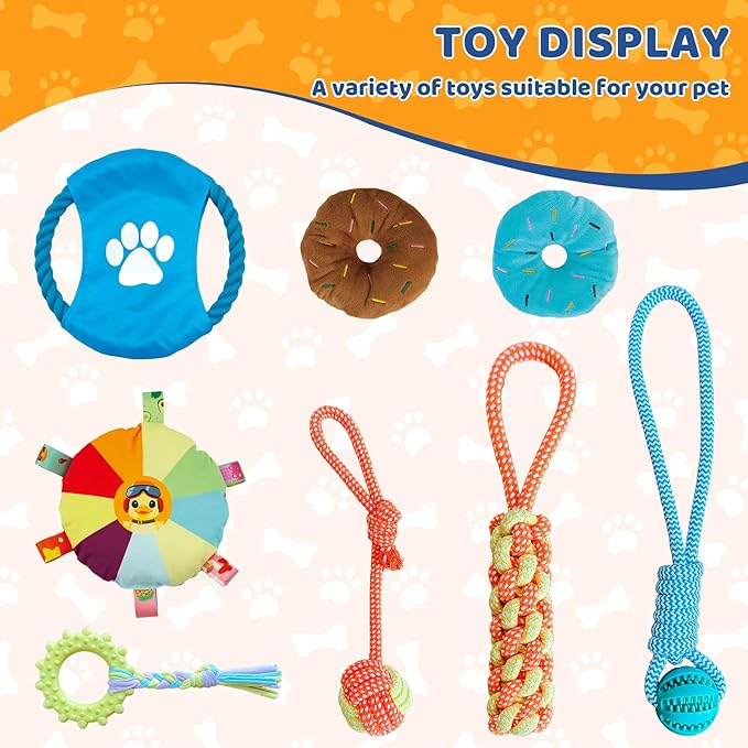 Puppy Play Gym with 8 Hanging Toys Indoor Play Gym Interactive Dog Toys for Boredom Enrichment Activity for Small Dog Teething PVC Frame Stretchy Rope with Velcro (19.6 x 19.6 x 19.6 inch)